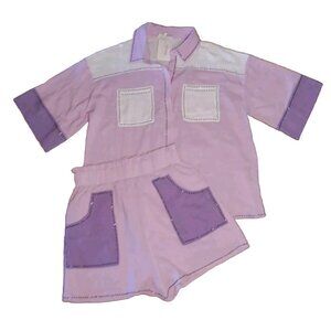 Peach Love Cotton Gauze 2pc Outfit Set Womens M Button Up Top & Pull-On Shorts